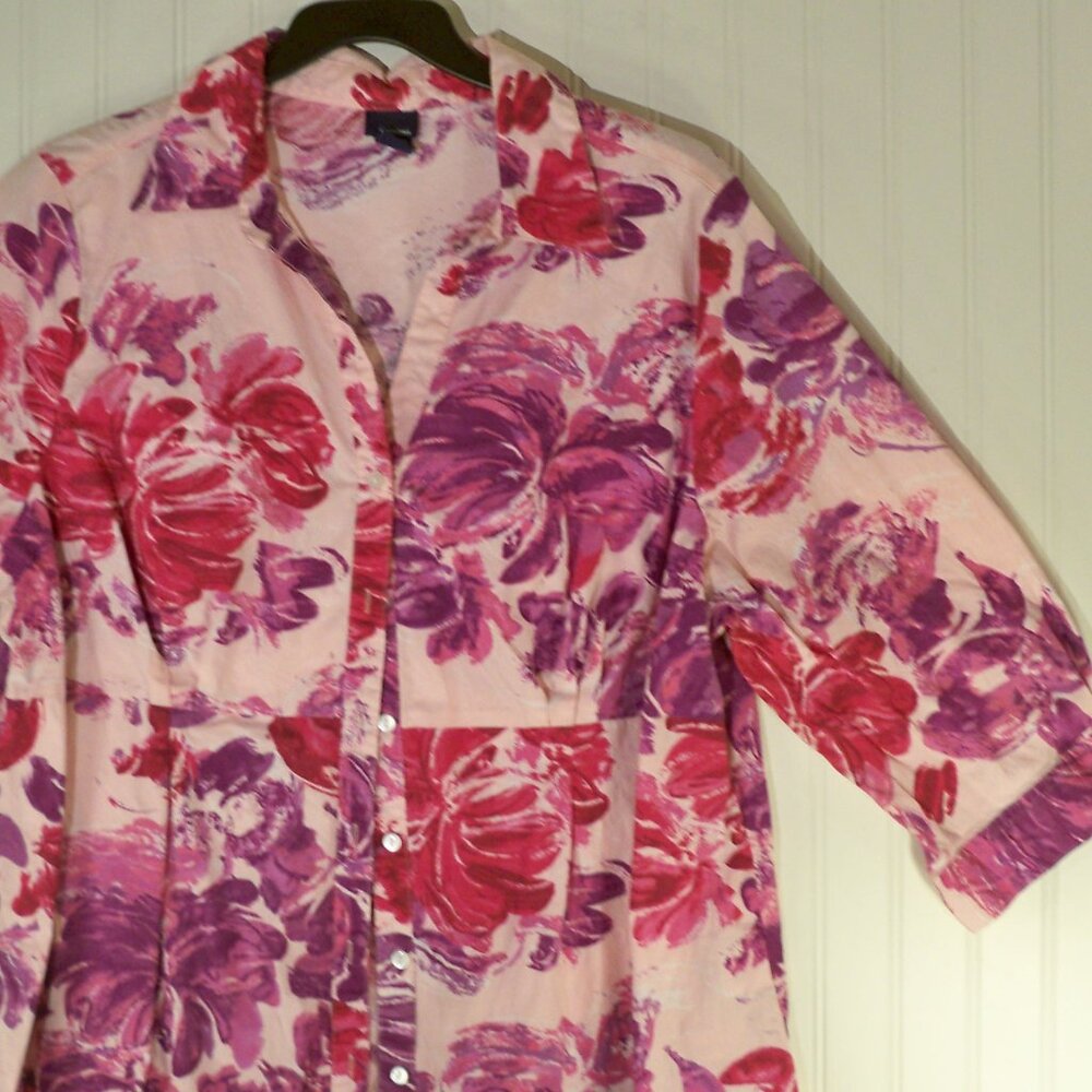 Basic Editions, Pink Purple Floral Button Up Shirt, 3X